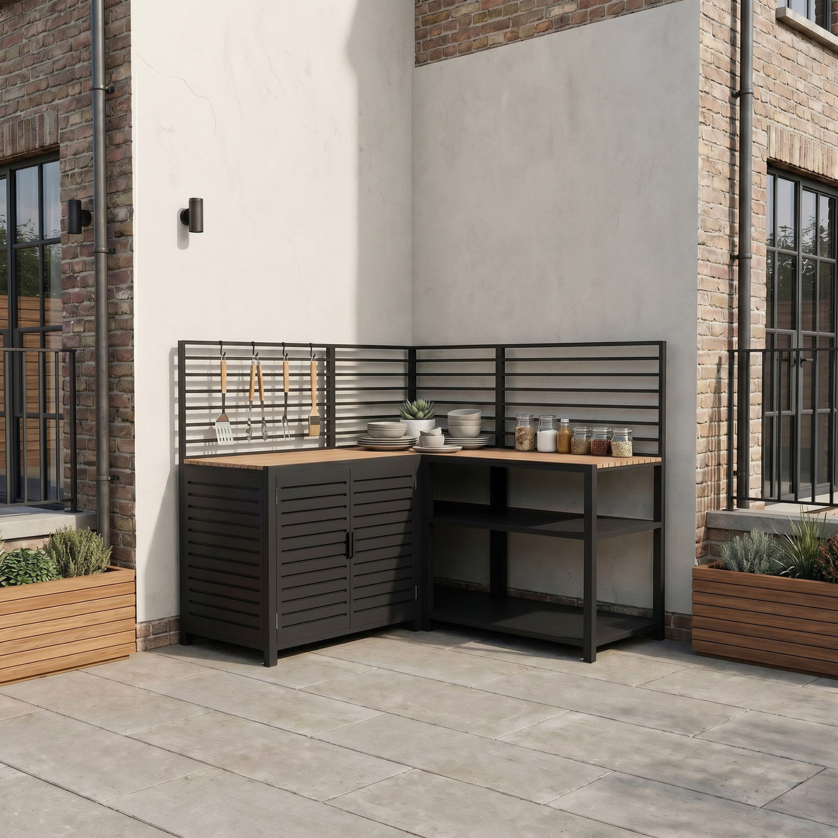 Draco Grills Scandic Modular Outdoor Kitchen with Double Cupboard Shelf & Corner Cabinet
