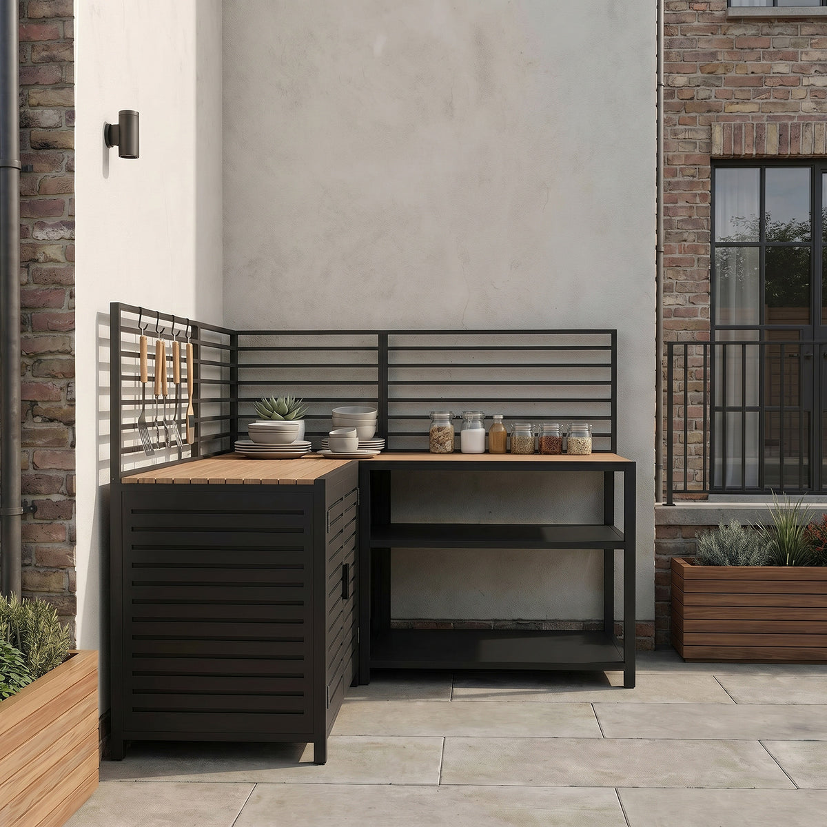 Draco Grills Scandic Modular Outdoor Kitchen with Double Cupboard Shelf & Corner Cabinet