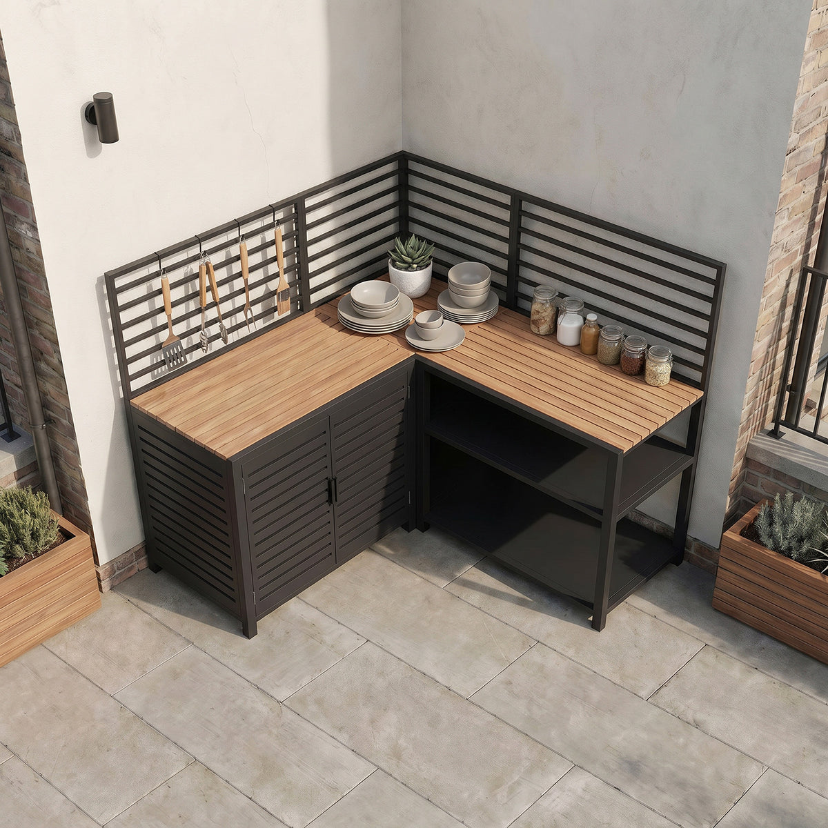 Draco Grills Scandic Modular Outdoor Kitchen with Double Cupboard Shelf & Corner Cabinet