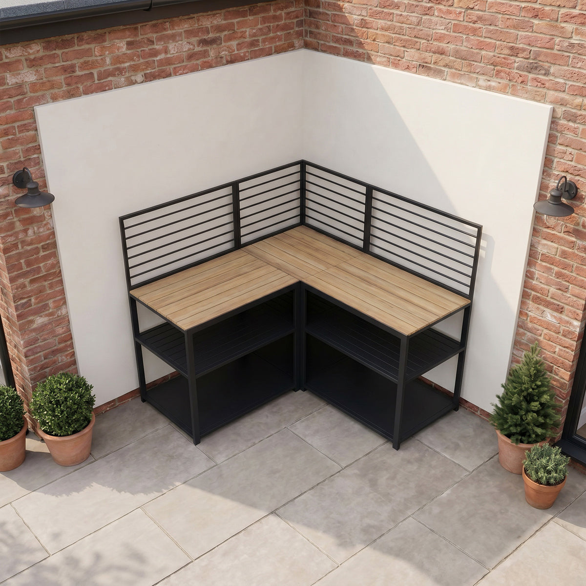 Draco Grills Scandic Modular Outdoor Kitchen with Two Double Shelf Cabinets & Corner Unit