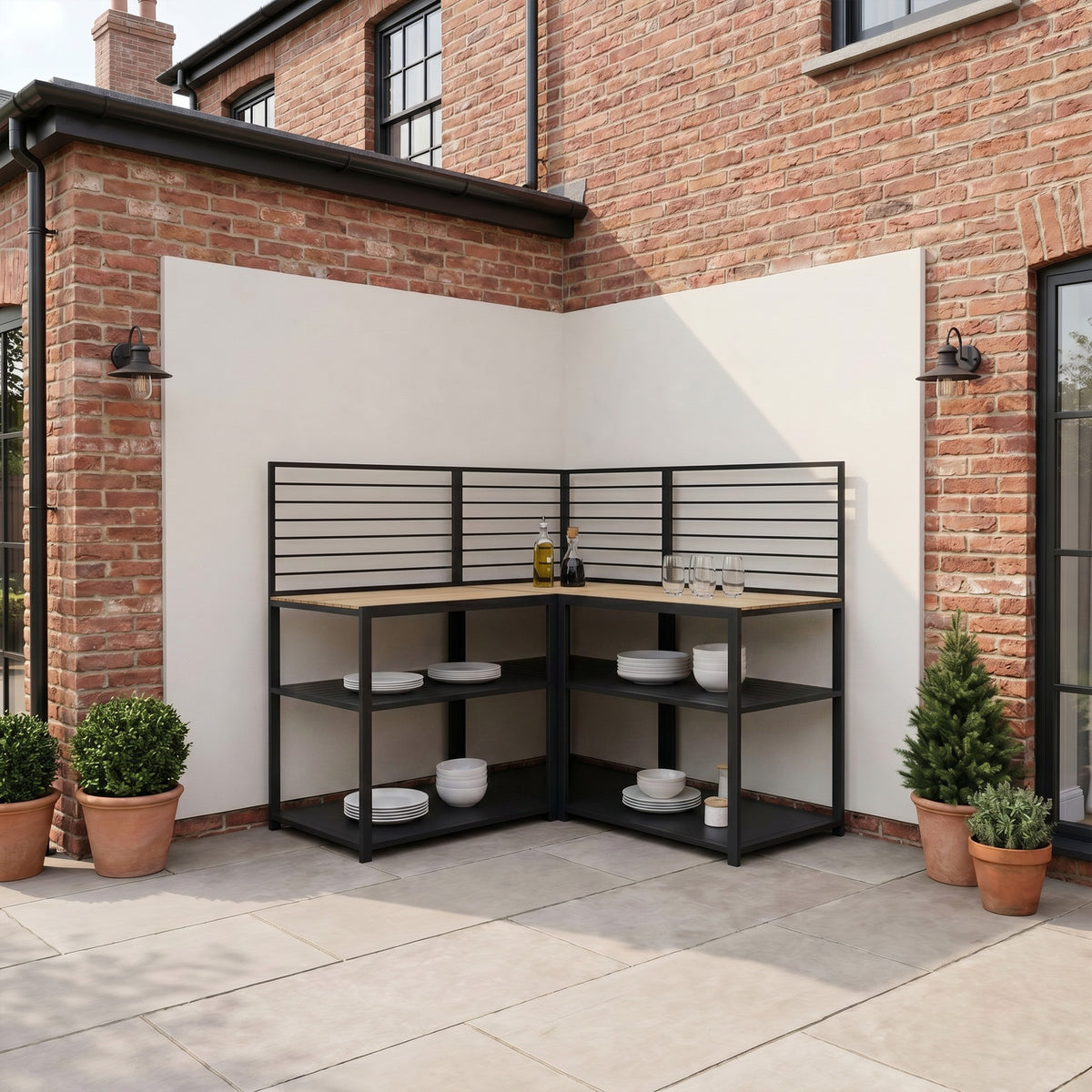 Draco Grills Scandic Modular Outdoor Kitchen with Two Double Shelf Cabinets & Corner Unit
