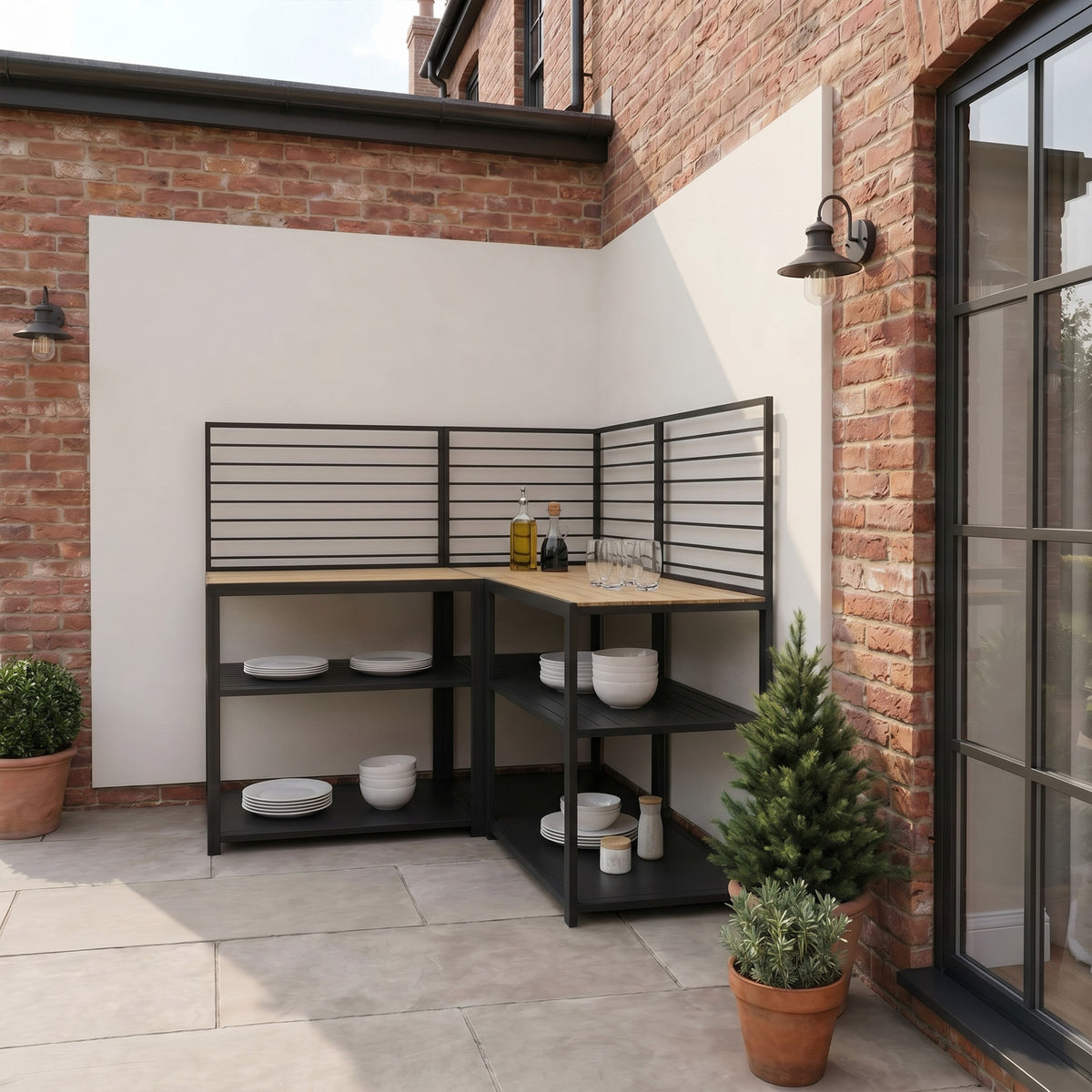 Draco Grills Scandic Modular Outdoor Kitchen with Two Double Shelf Cabinets & Corner Unit