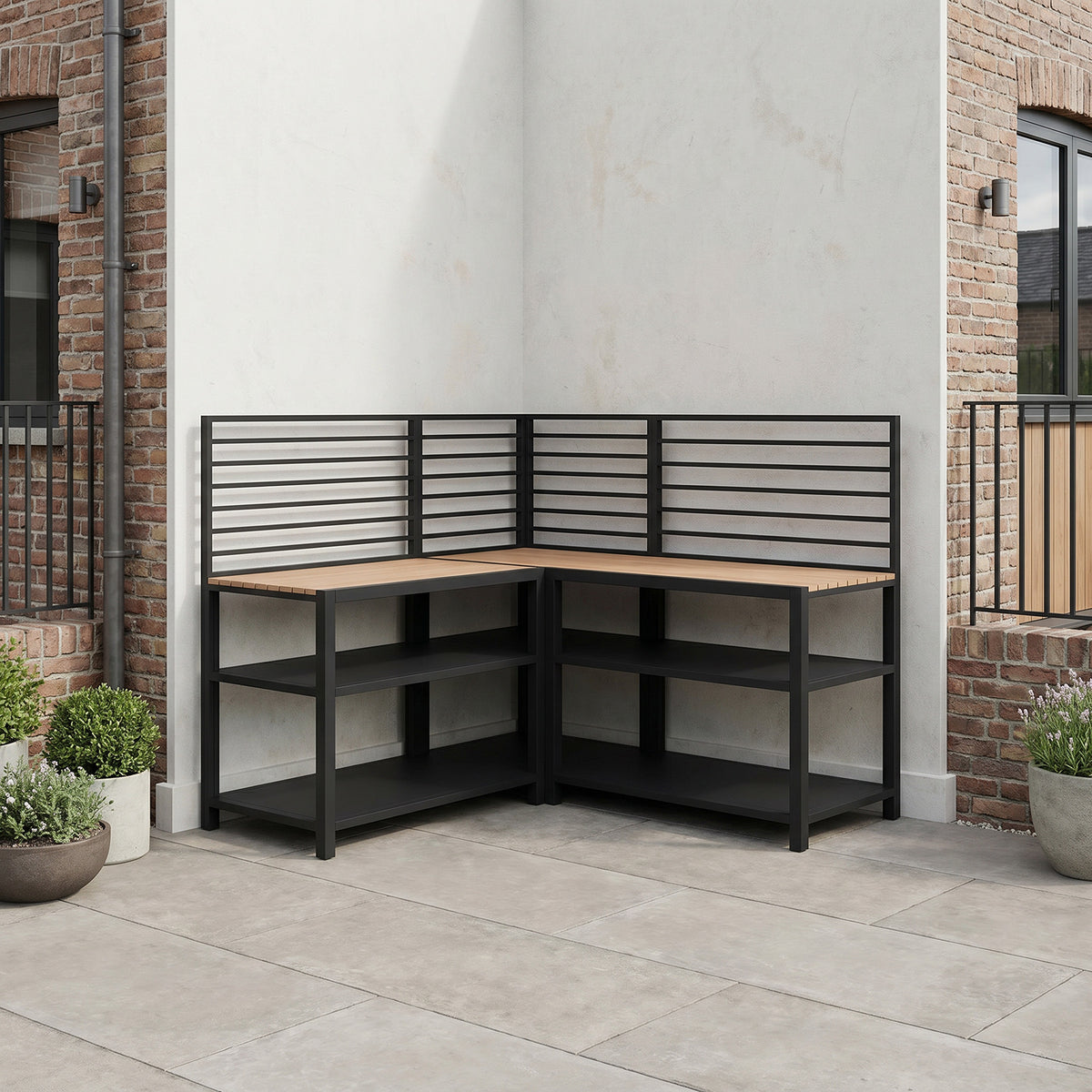 Draco Grills Scandic Modular Outdoor Kitchen with Two Double Shelf Cabinets & Corner Unit