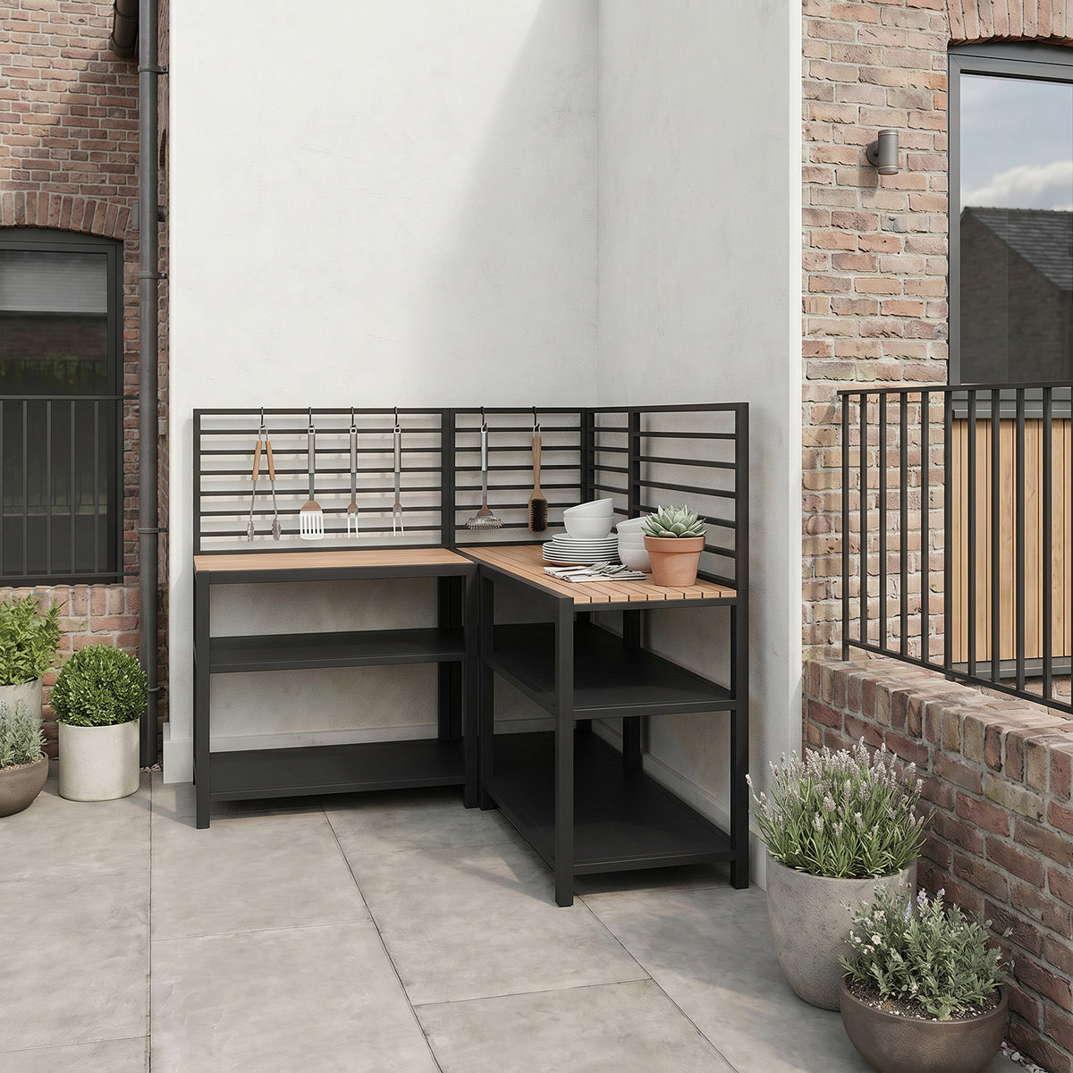 Draco Grills Scandic Modular Outdoor Kitchen with Two Double Shelf Cabinets & Corner Unit