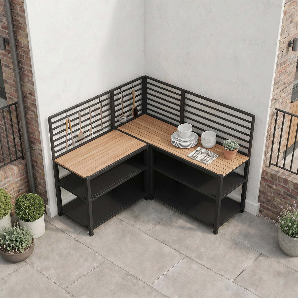 Draco Grills Scandic Modular Outdoor Kitchen with Two Double Shelf Cabinets & Corner Unit