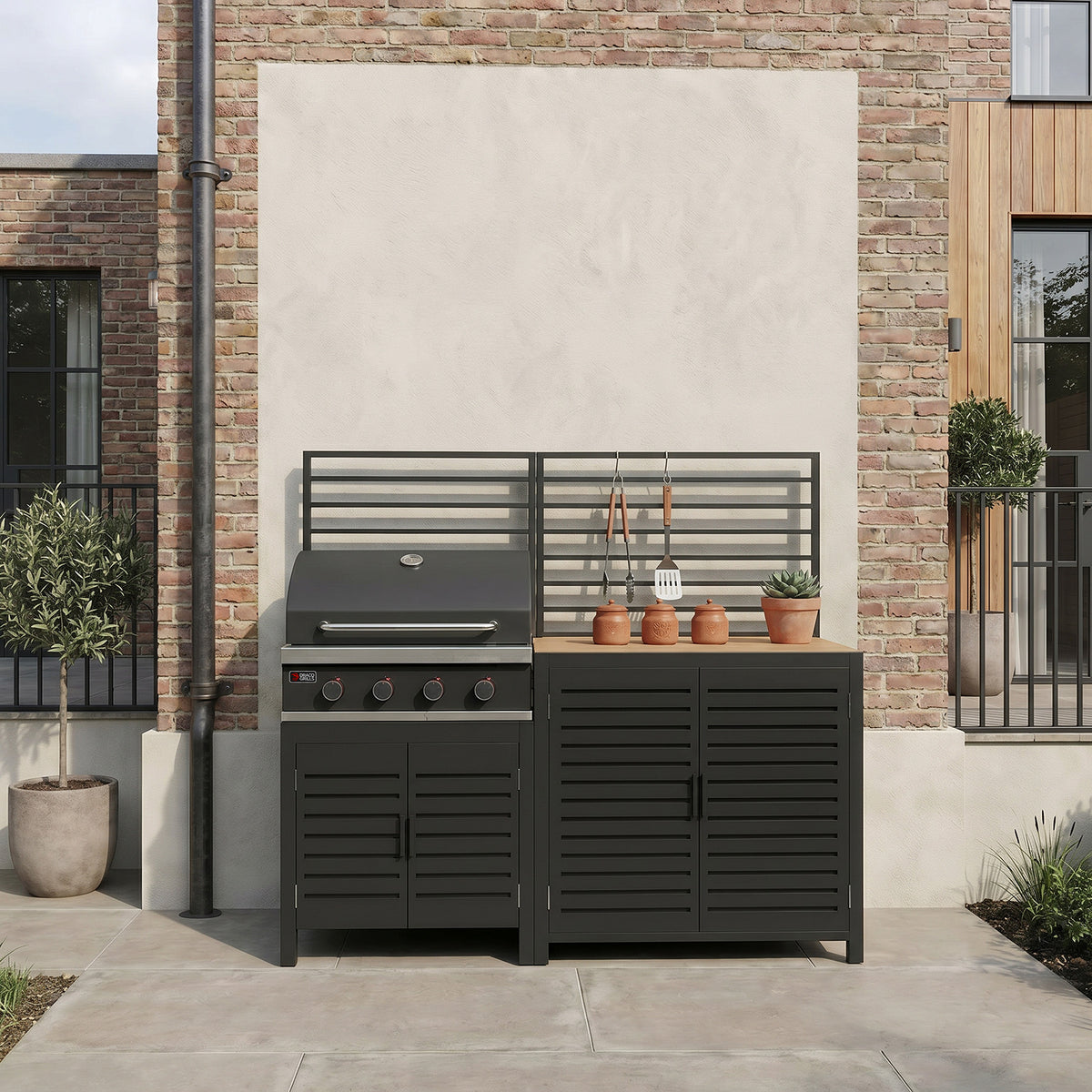 Draco Grills Scandic Modular 4 Burner Barbecue Cabinet with Double Cupboard