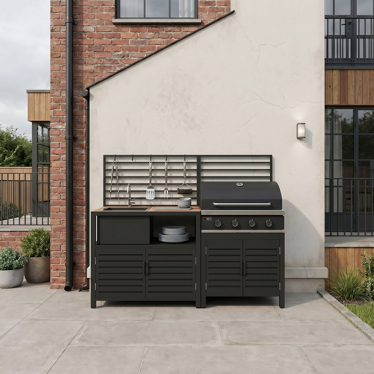 Draco Grills Scandic Modular 4 Burner Barbecue Cabinet with Sink Unit