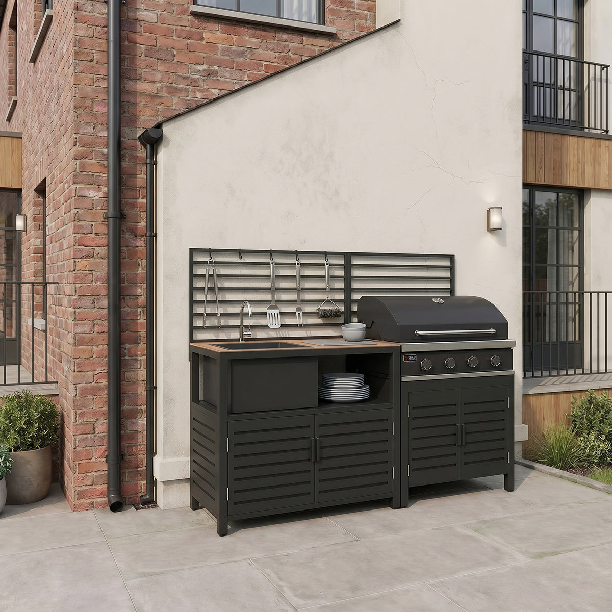 Draco Grills Scandic Modular 4 Burner Barbecue Cabinet with Sink Unit