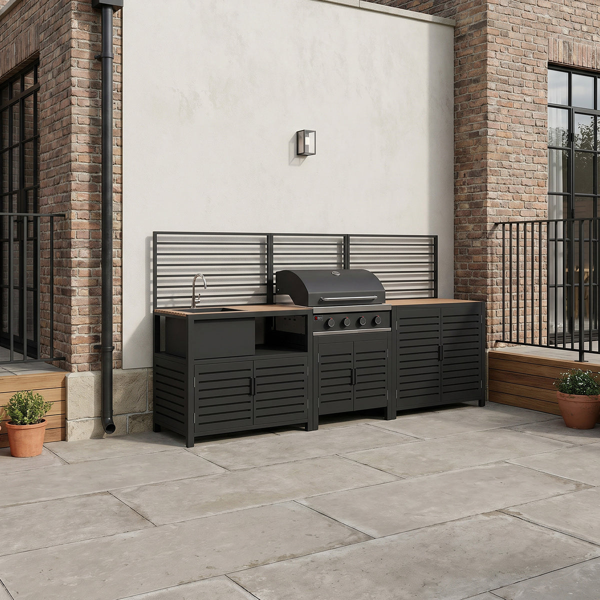 Draco Grills Scandic Modular 4 Burner Barbecue Cabinet with Double Cupboard & Sink Unit