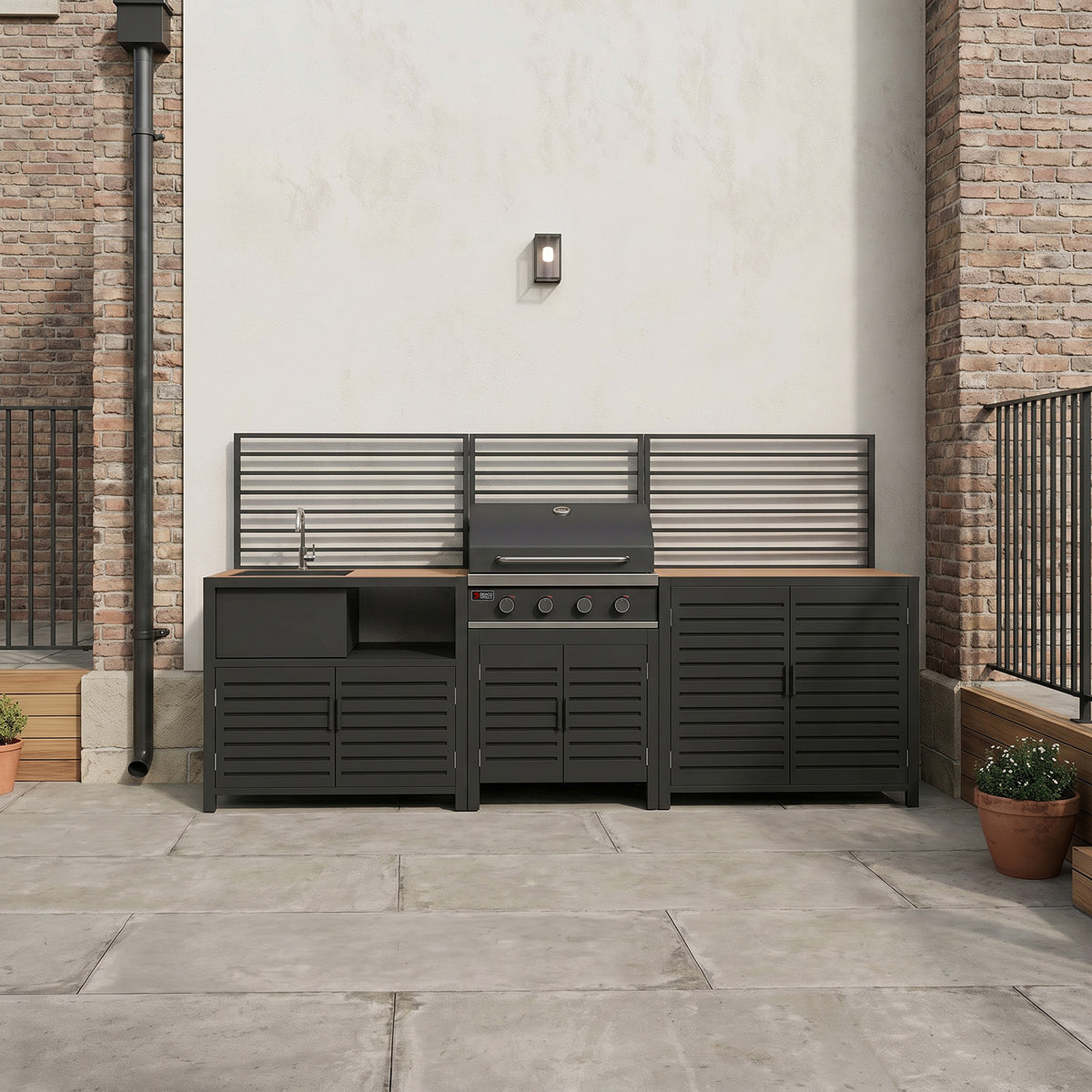 Draco Grills Scandic Modular 4 Burner Barbecue Cabinet with Double Cupboard & Sink Unit