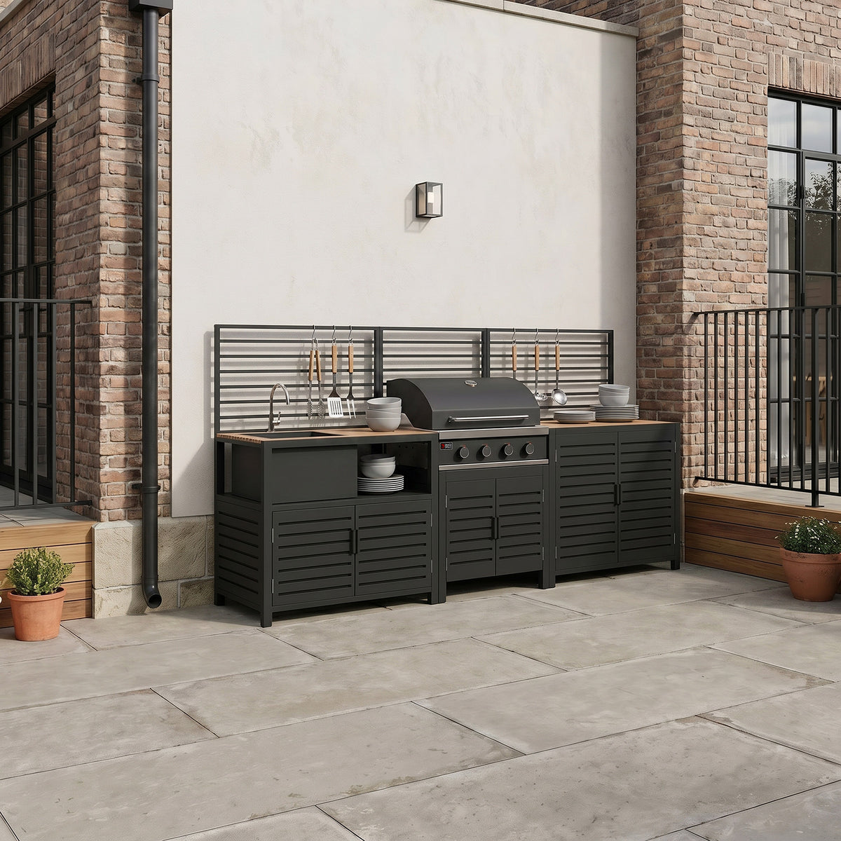 Draco Grills Scandic Modular 4 Burner Barbecue Cabinet with Double Cupboard & Sink Unit