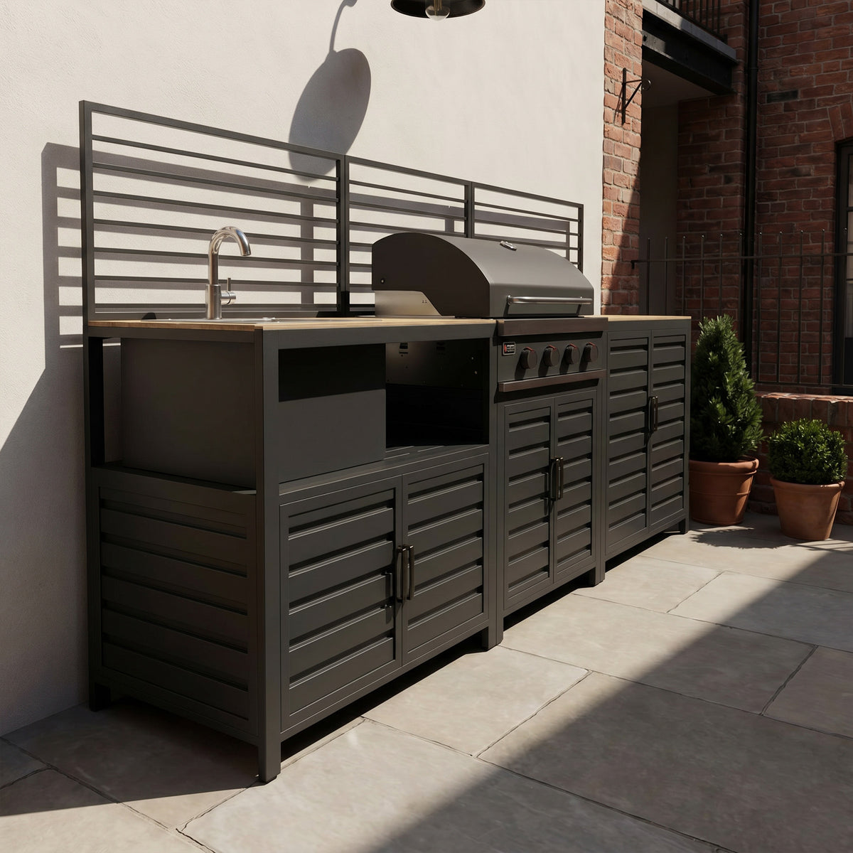 Draco Grills Scandic Modular 4 Burner Barbecue Cabinet with Double Cupboard & Sink Unit
