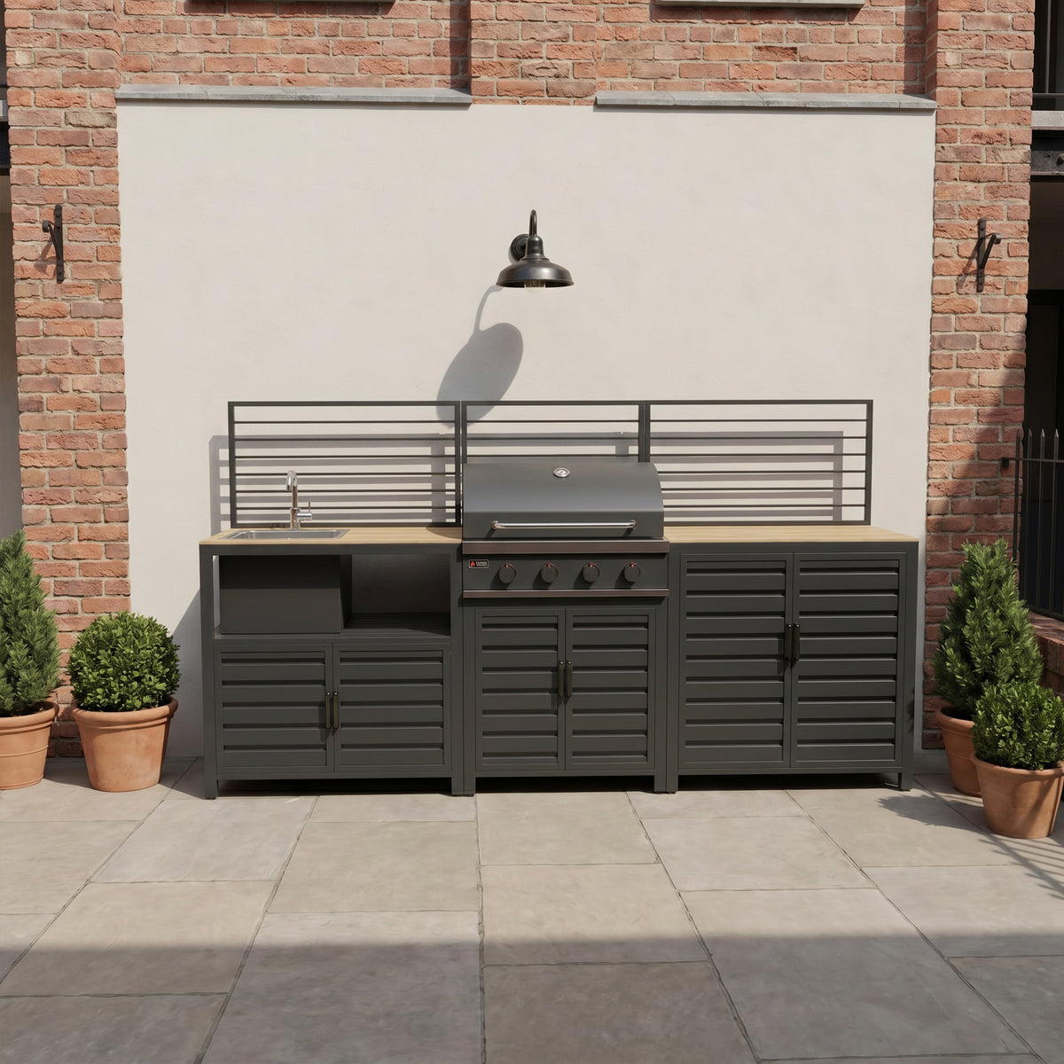 Draco Grills Scandic Modular 4 Burner Barbecue Cabinet with Double Cupboard & Sink Unit