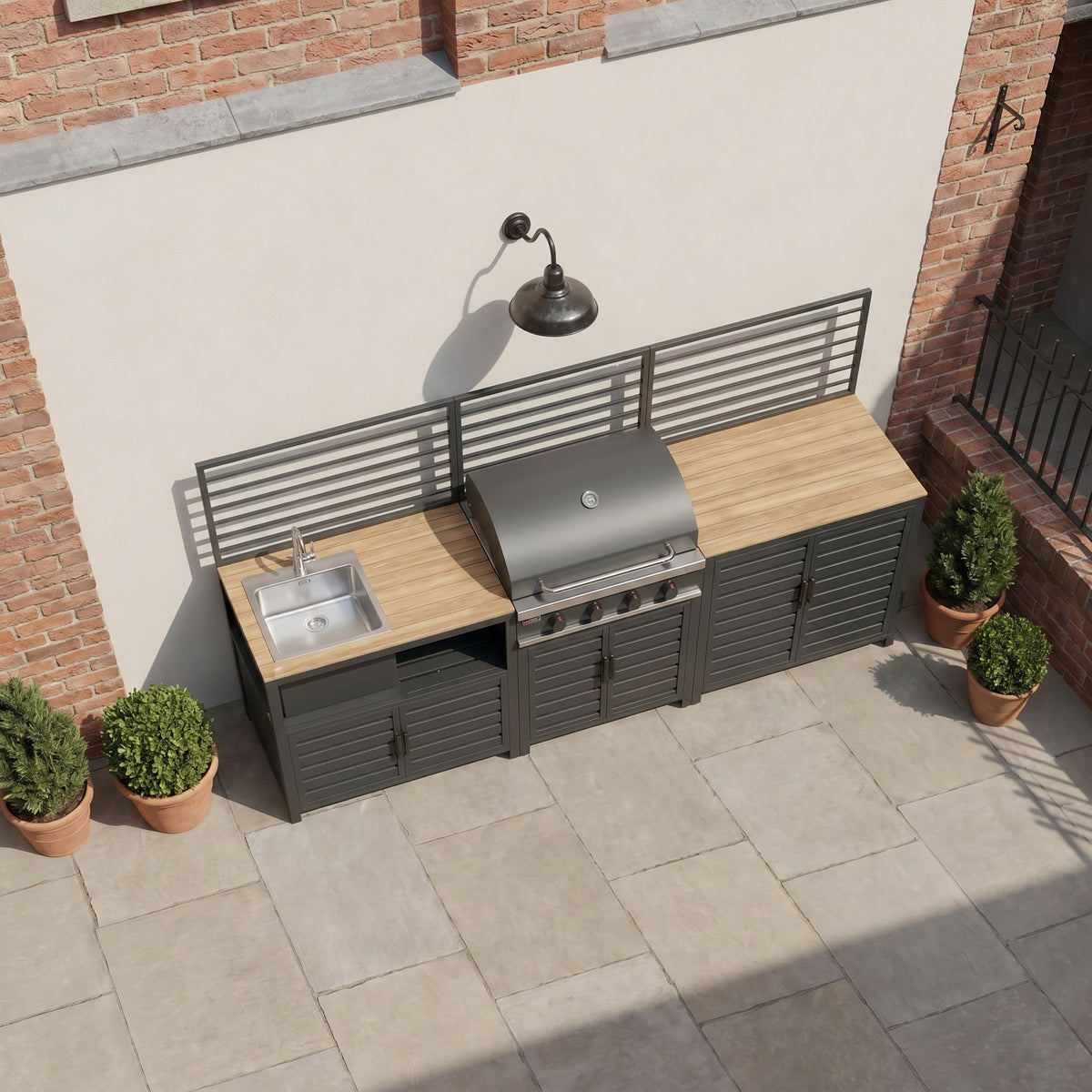 Draco Grills Scandic Modular 4 Burner Barbecue Cabinet with Double Cupboard & Sink Unit