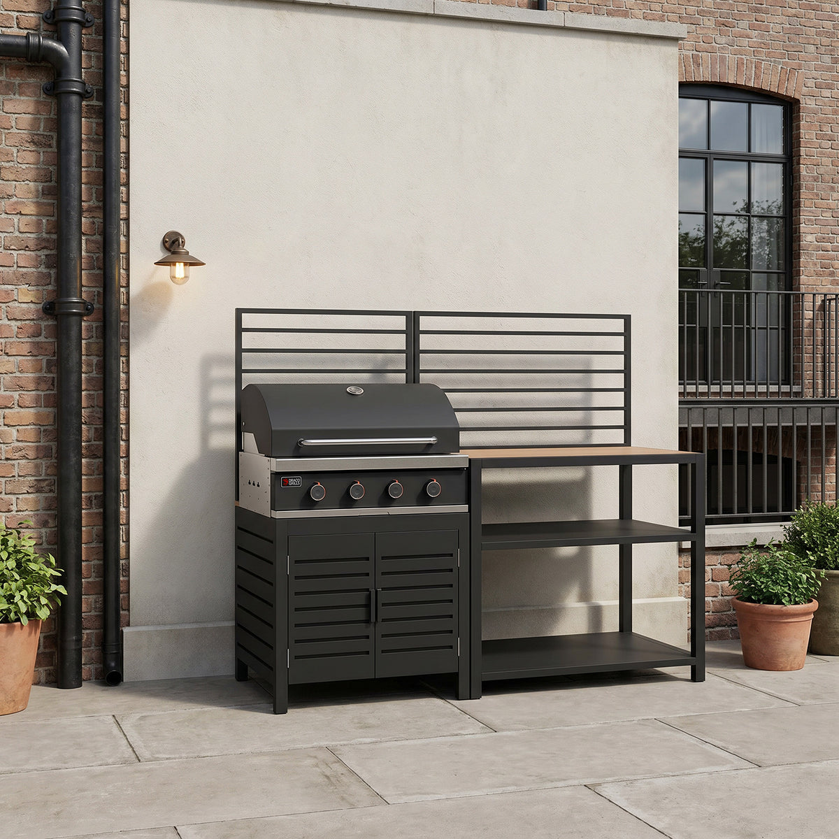 Draco Grills Scandic Modular 4 Burner Barbecue Cabinet with Double Shelf Unit