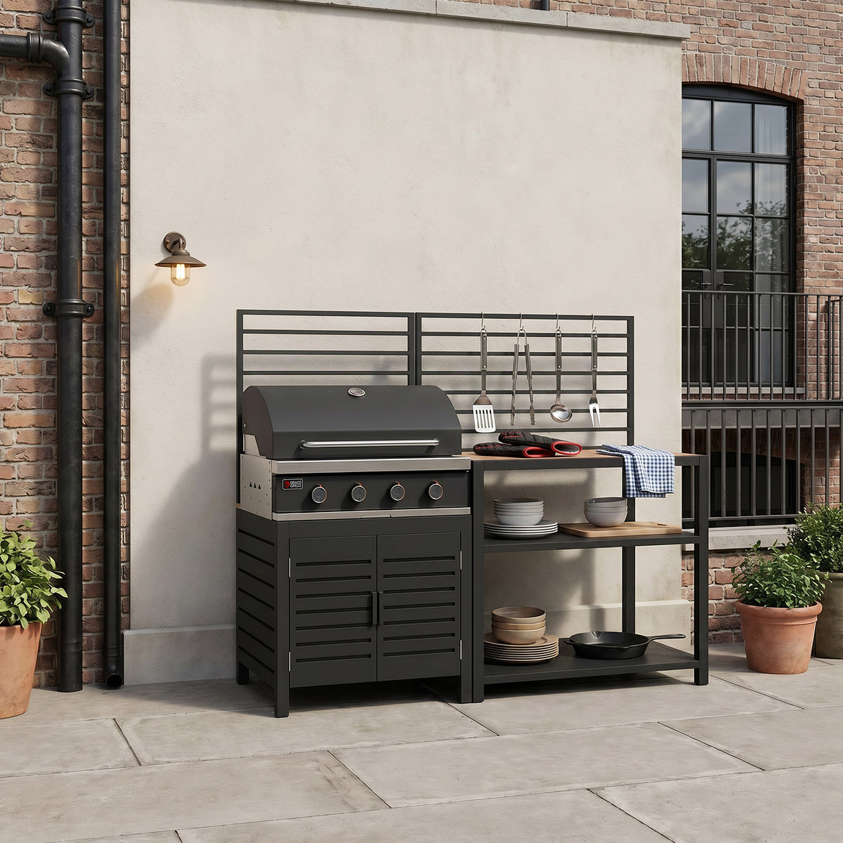 Draco Grills Scandic Modular 4 Burner Barbecue Cabinet with Double Shelf Unit
