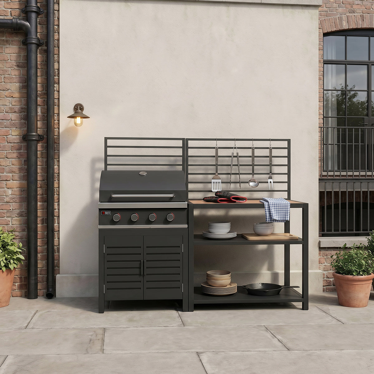 Draco Grills Scandic Modular 4 Burner Barbecue Cabinet with Double Shelf Unit