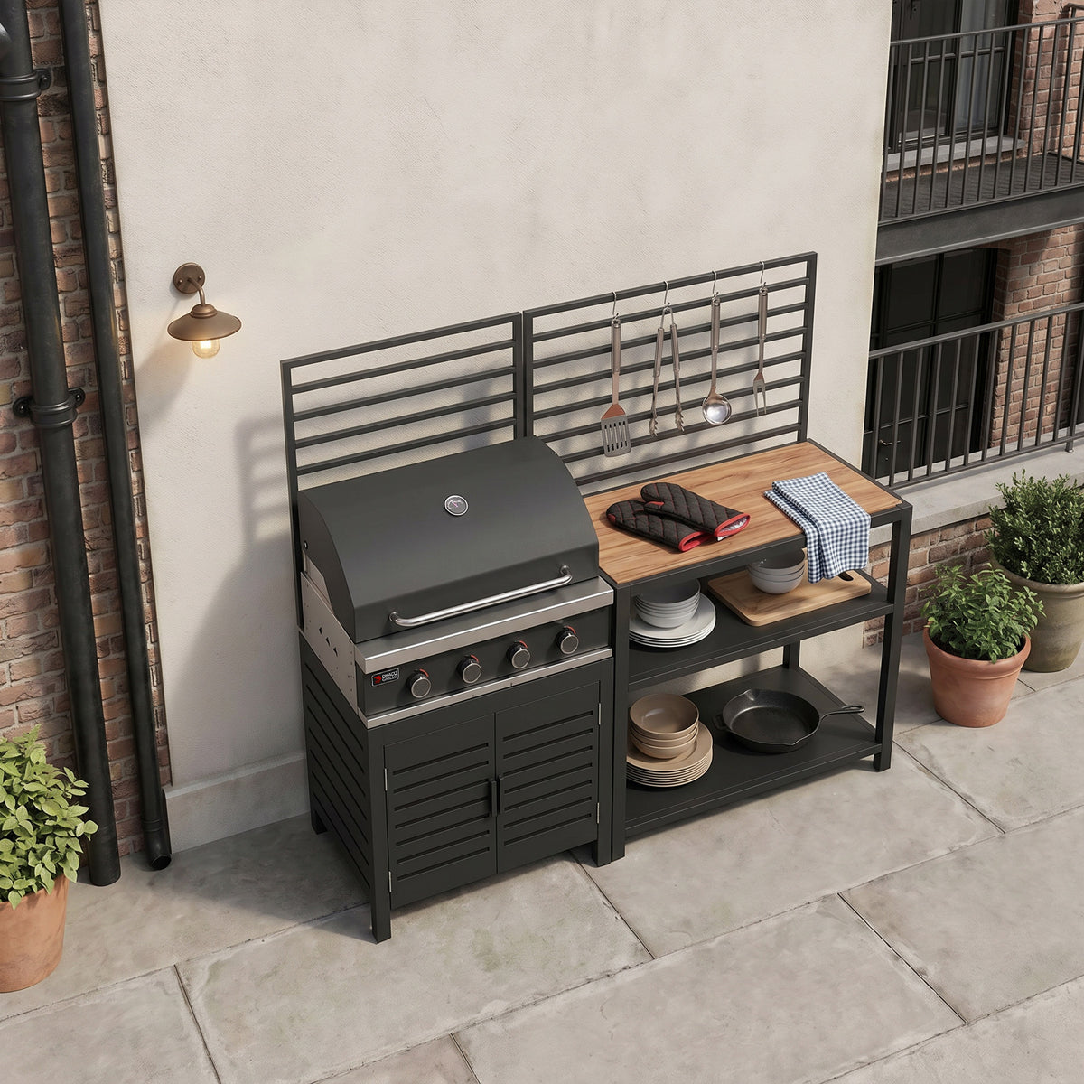 Draco Grills Scandic Modular 4 Burner Barbecue Cabinet with Double Shelf Unit
