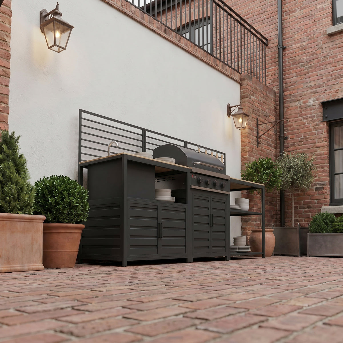 Draco Grills Scandic Modular 4 Burner Barbecue Cabinet with Double Shelf and Sink Unit