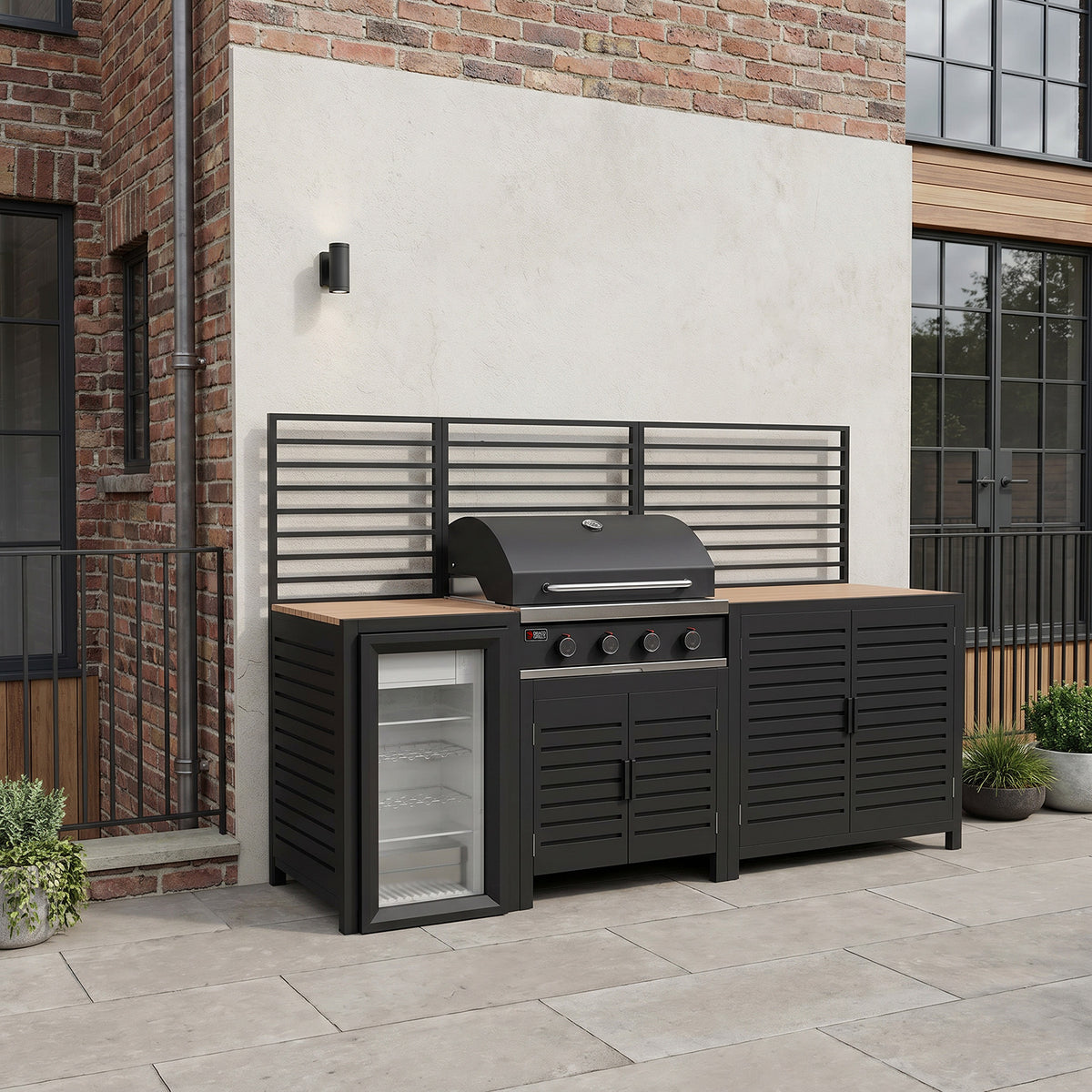 Draco Grills Scandic Modular 4 Burner Barbecue Cabinet with Double Cupboard & Fridge Unit