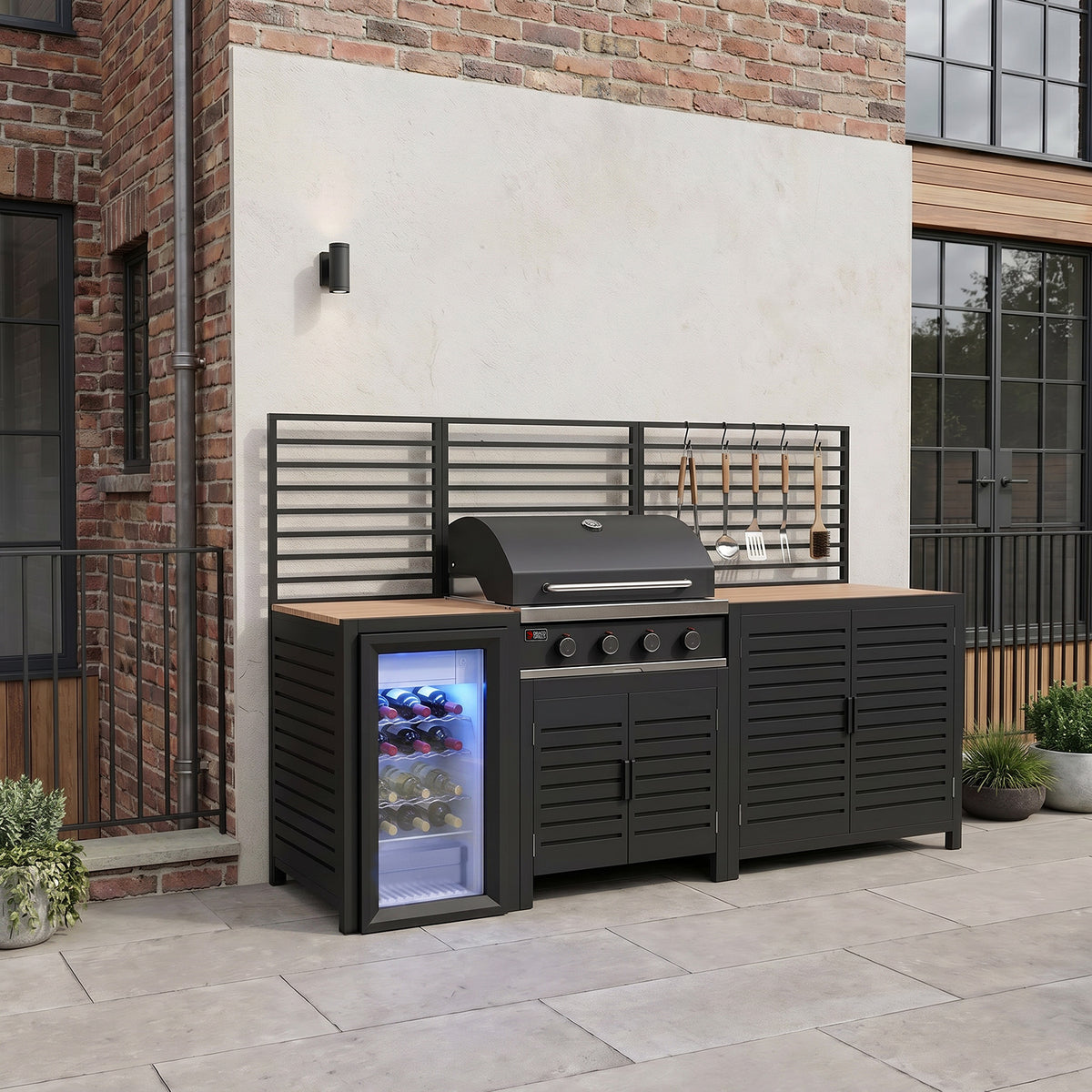 Draco Grills Scandic Modular 4 Burner Barbecue Cabinet with Double Cupboard & Fridge Unit