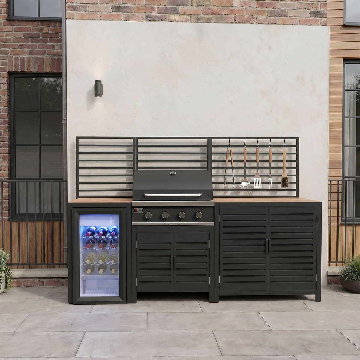 Draco Grills Scandic Modular 4 Burner Barbecue Cabinet with Double Cupboard & Fridge Unit