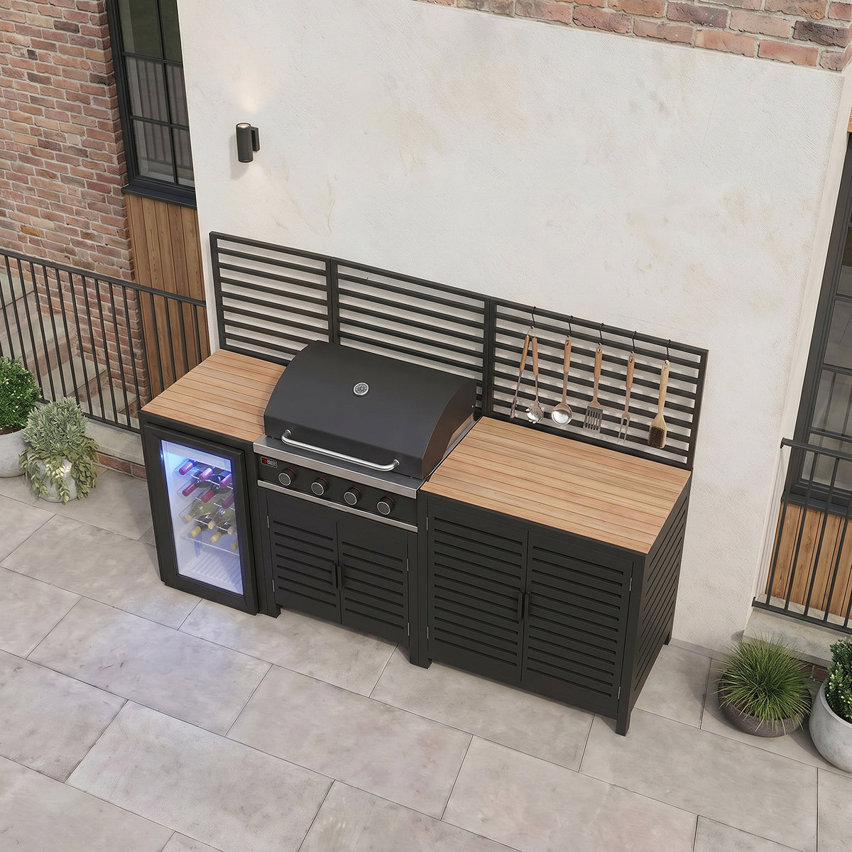 Draco Grills Scandic Modular 4 Burner Barbecue Cabinet with Double Cupboard & Fridge Unit