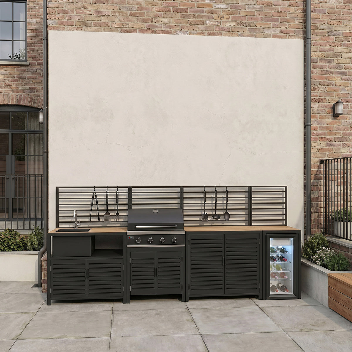 Draco Grills Scandic Modular 4 Burner Barbecue Cabinet with Double Cupboard Sink & Fridge