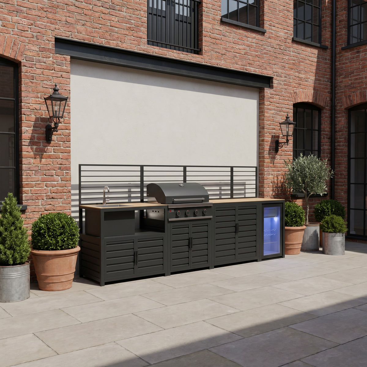 Draco Grills Scandic Modular 4 Burner Barbecue Cabinet with Double Cupboard Sink & Fridge