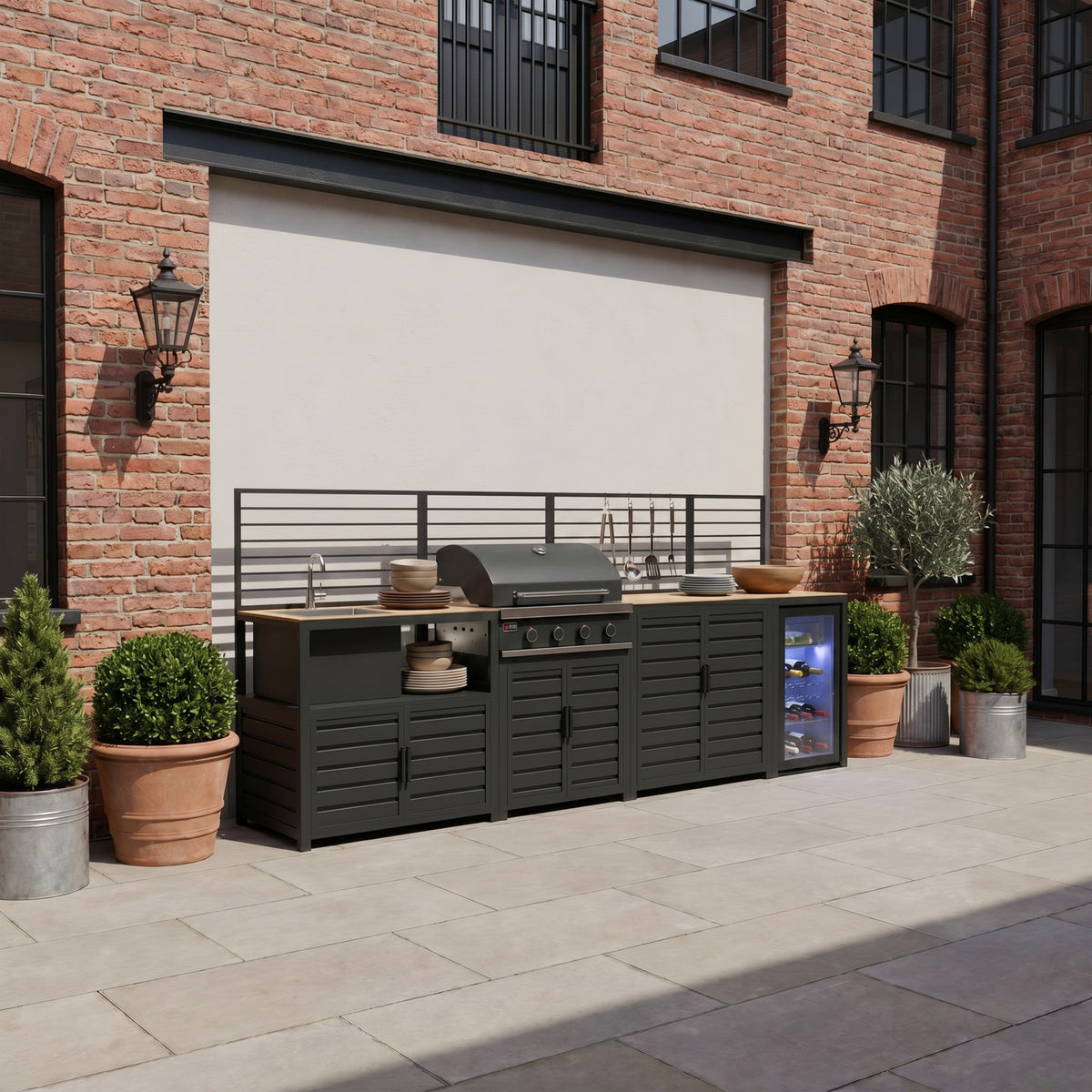 Draco Grills Scandic Modular 4 Burner Barbecue Cabinet with Double Cupboard Sink & Fridge