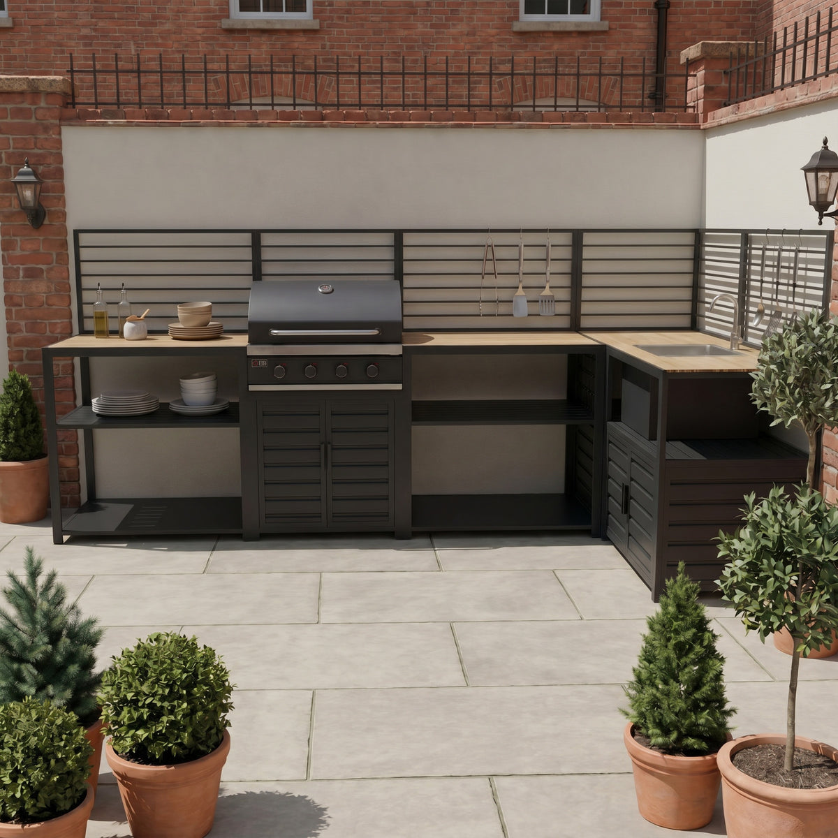 Draco Grills Scandic Modular 4 Burner Barbecue Cabinet with Shelf Units, Sink & Corner
