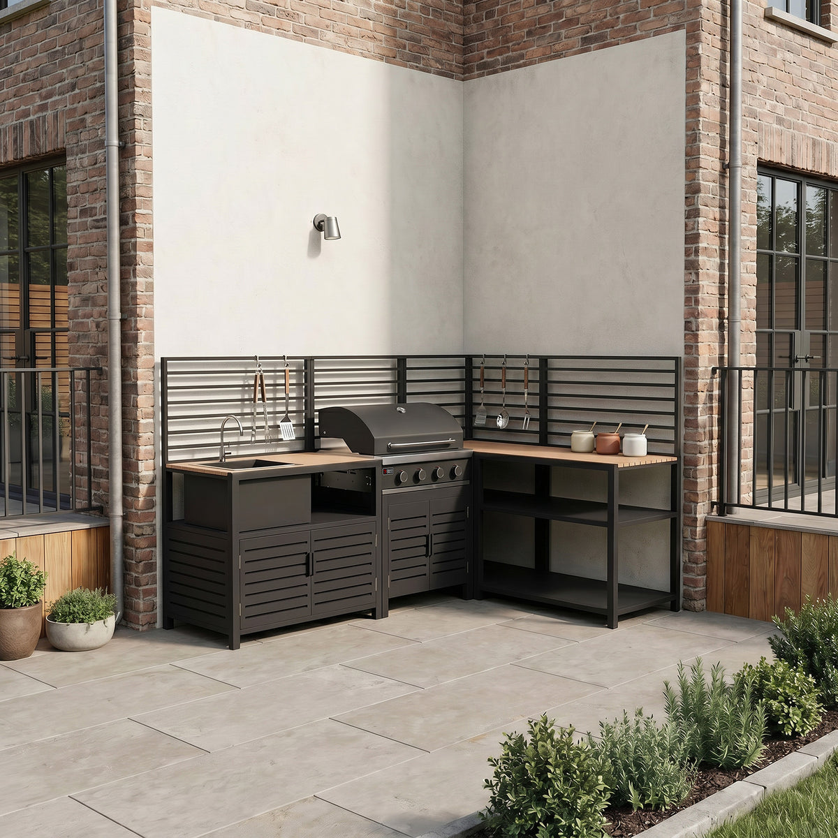 Draco Grills Scandic Modular 4 Burner Barbecue Cabinet with Double Cupboard Sink & Corner