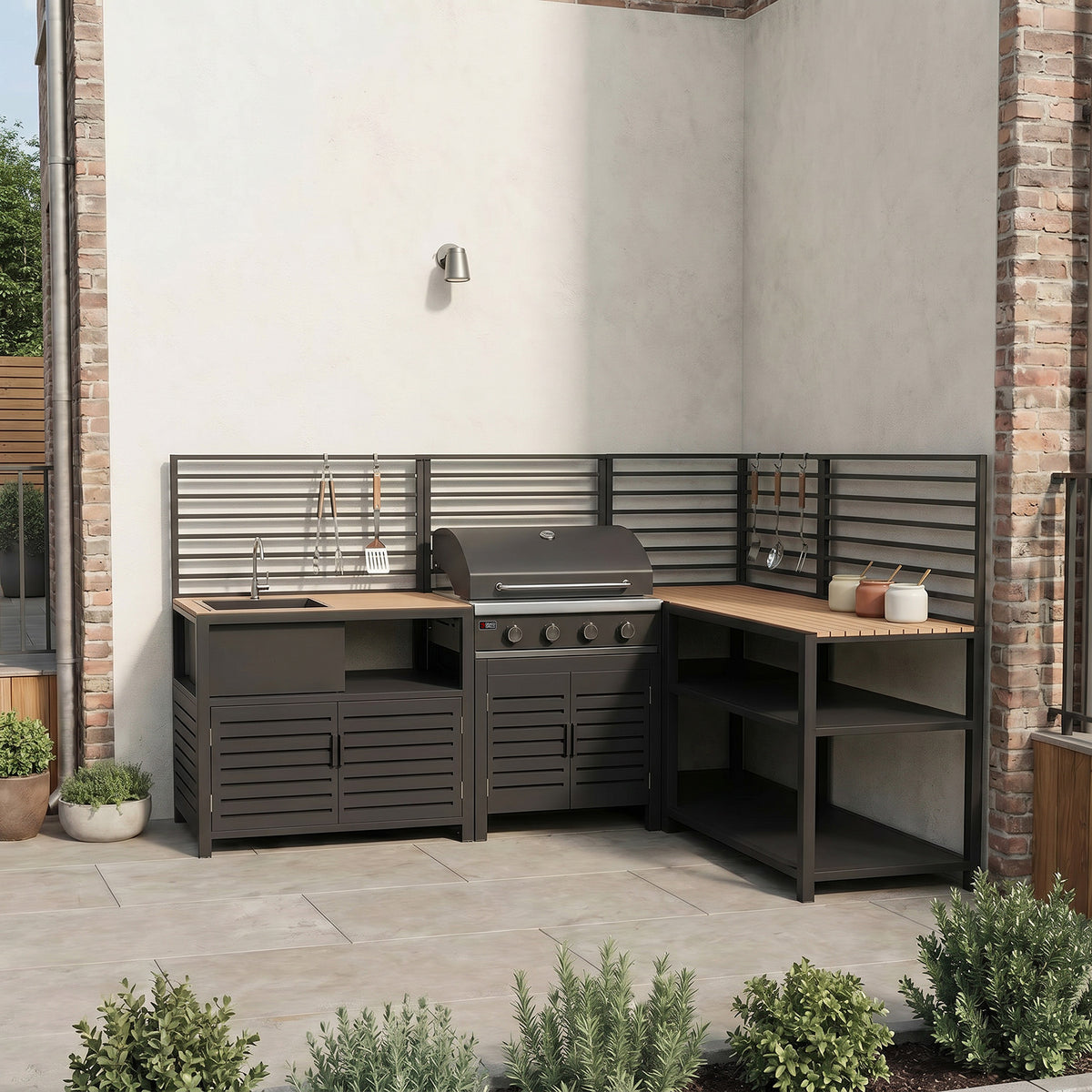 Draco Grills Scandic Modular 4 Burner Barbecue Cabinet with Double Cupboard Sink & Corner