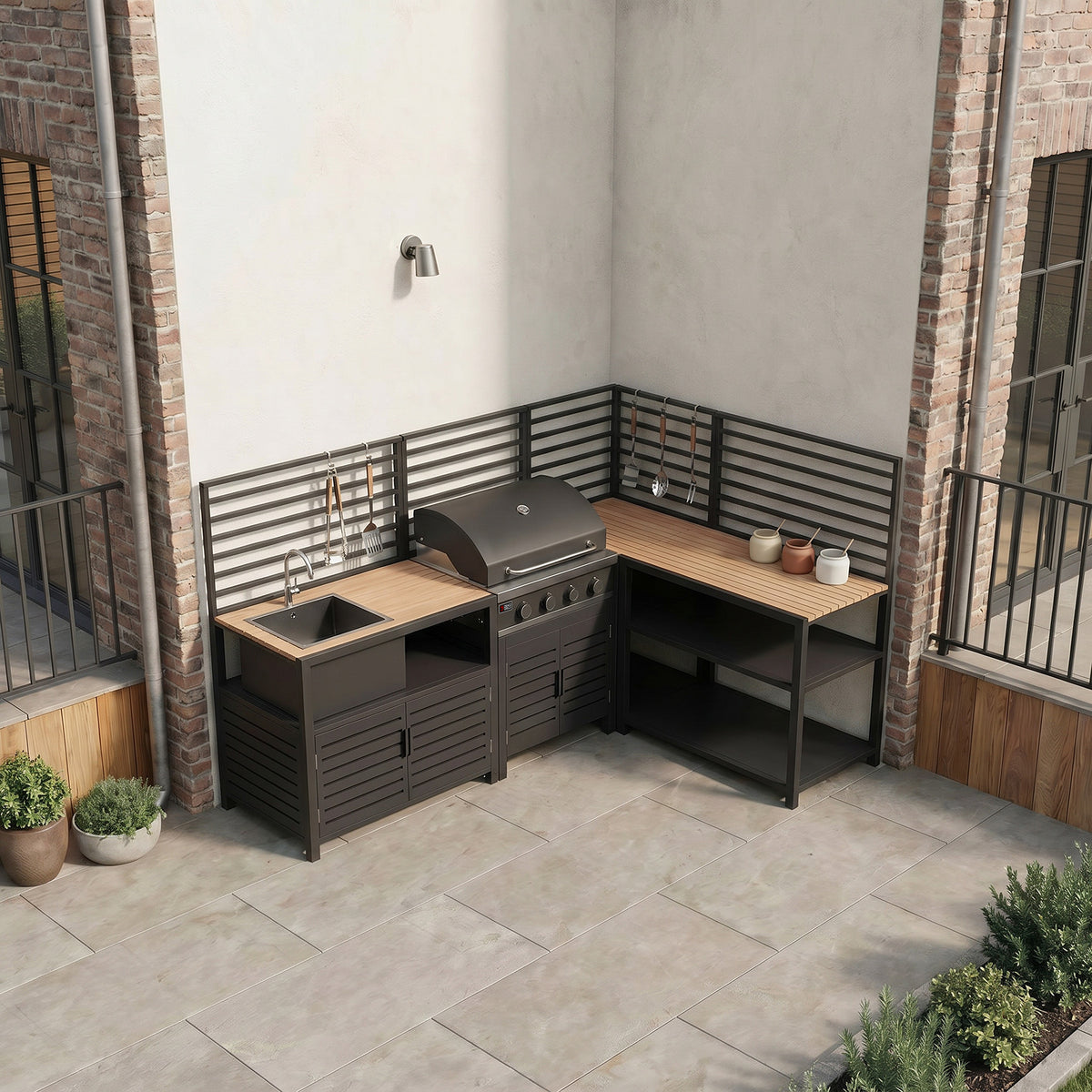 Draco Grills Scandic Modular 4 Burner Barbecue Cabinet with Double Cupboard Sink & Corner