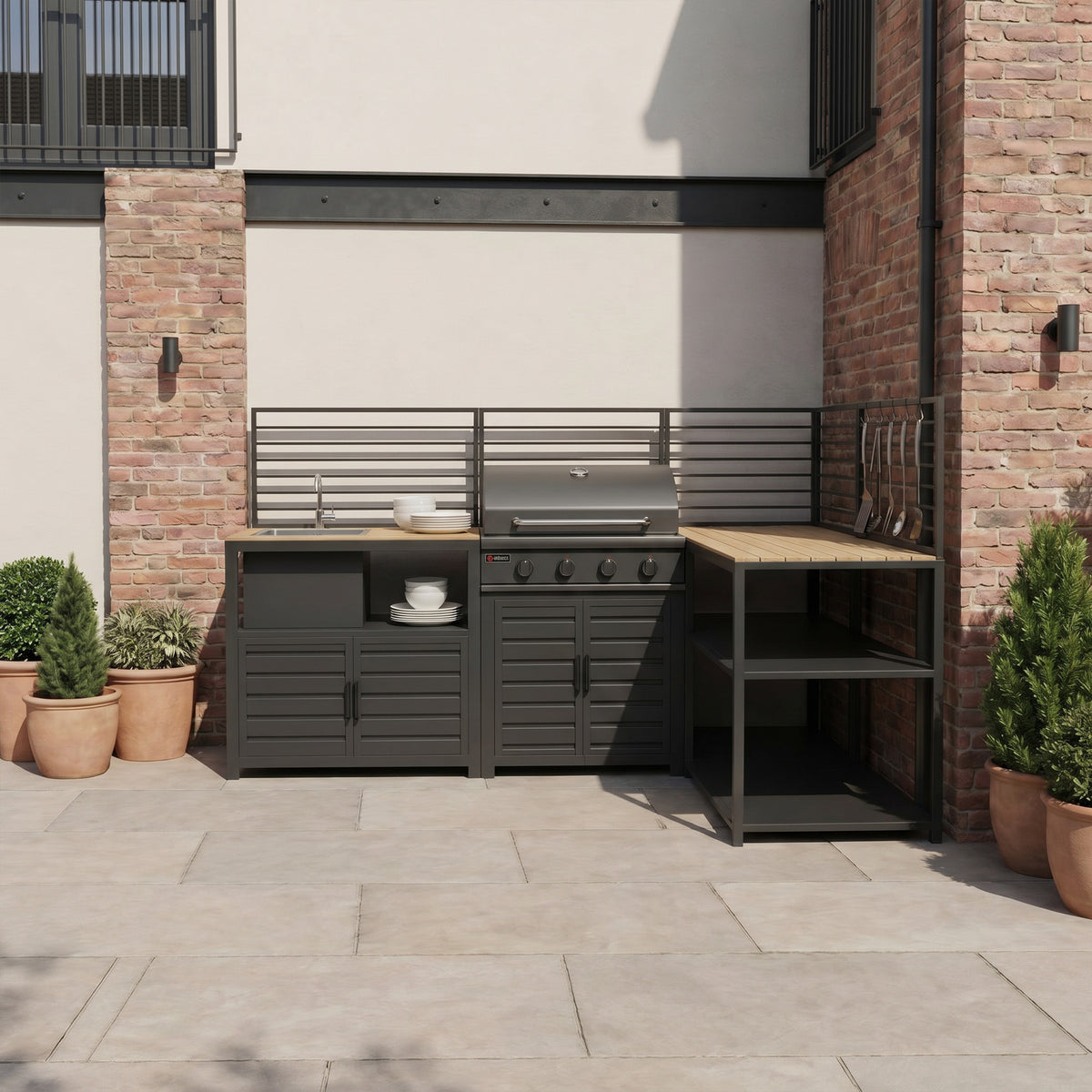 Draco Grills Scandic Modular 4 Burner Barbecue Cabinet with Double Cupboard Sink & Corner