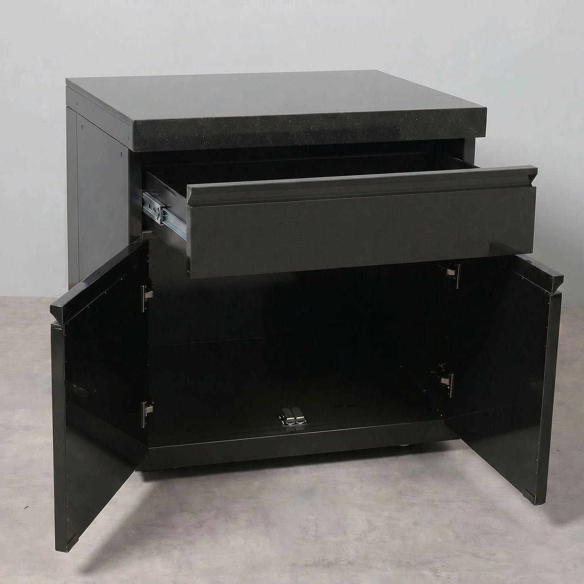Draco Grills Outdoor Kitchen Black Stainless Steel Single Drawer and Double Door Cabinet