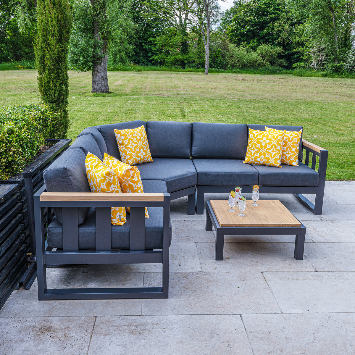 Bracken Outdoors Seattle Deluxe Teak and Aluminium Corner Sofa Lounge Set