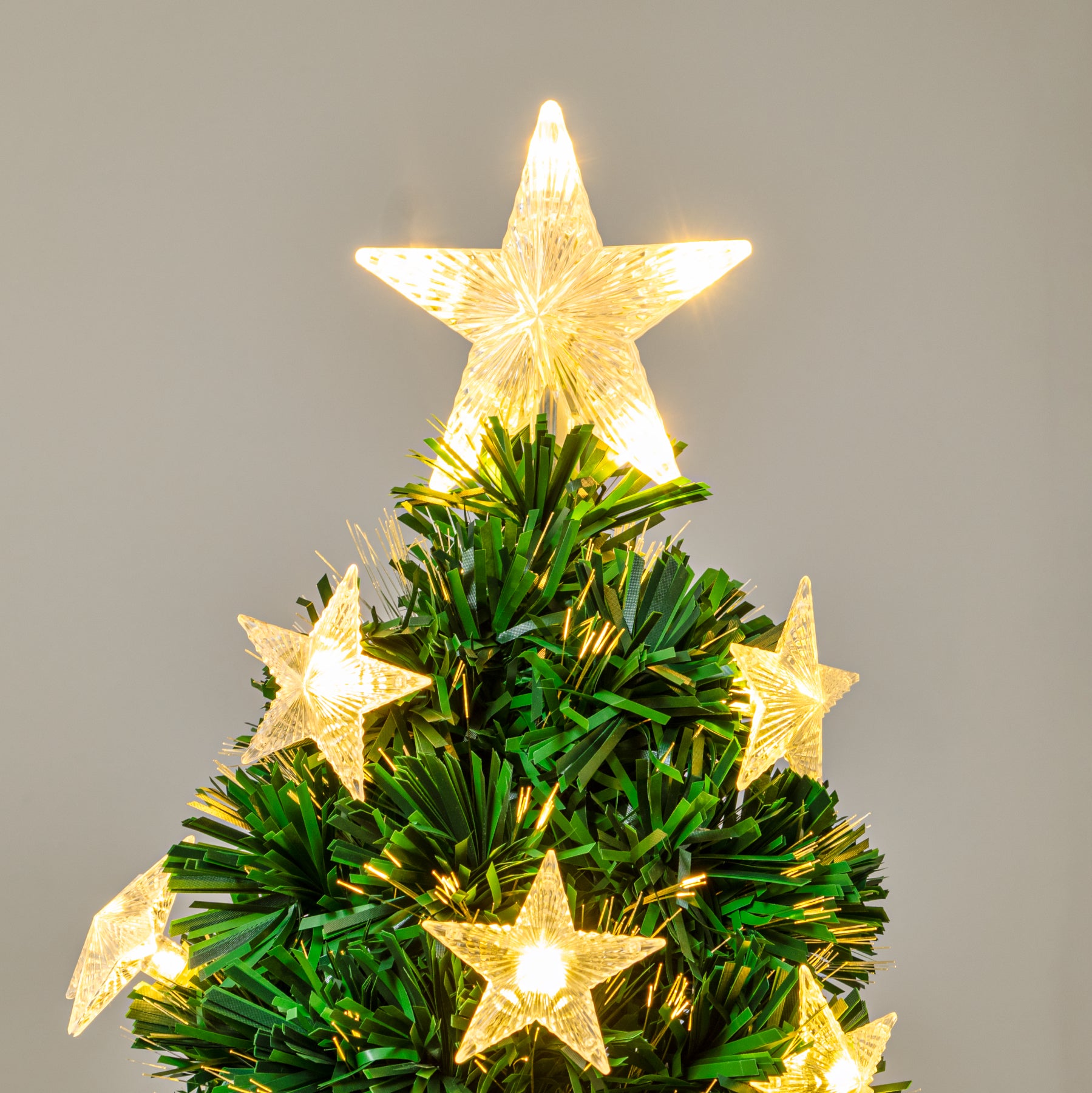 2ft 6ft Green Fibre Optic Christmas Tree with LED Lights & Stars