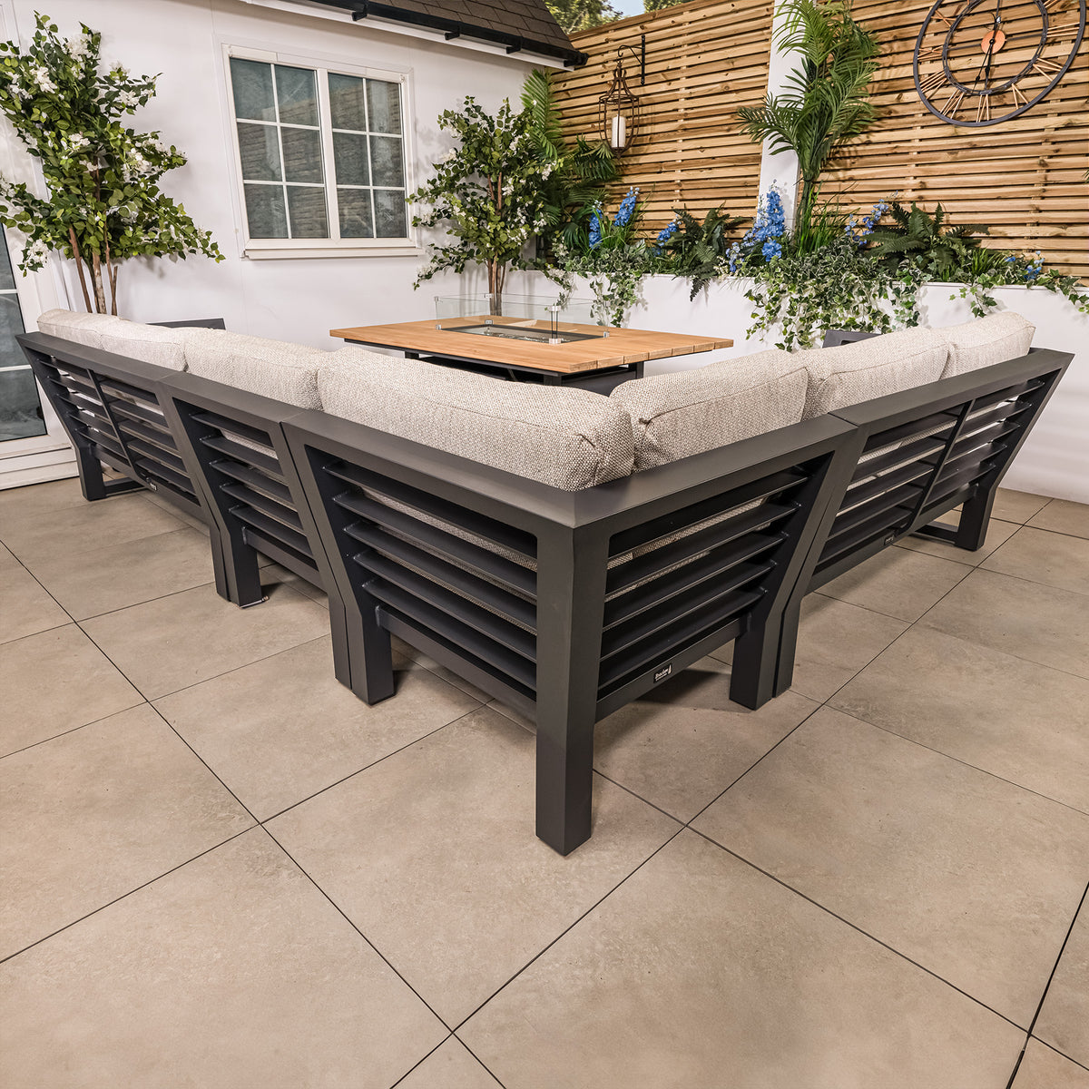 Bracken Outdoors Seattle Aluminium Lounge Corner Garden Furniture Set with Fire Pit Table