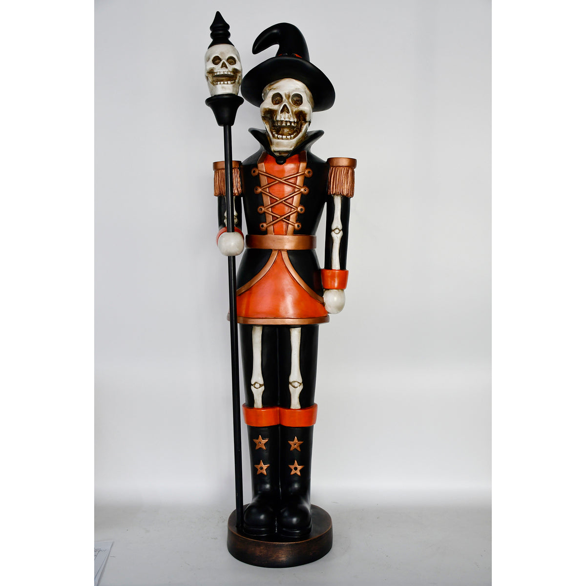 4ft Halloween Skeleton Nutcracker Orange and Black with Skull Staff and LED Lights