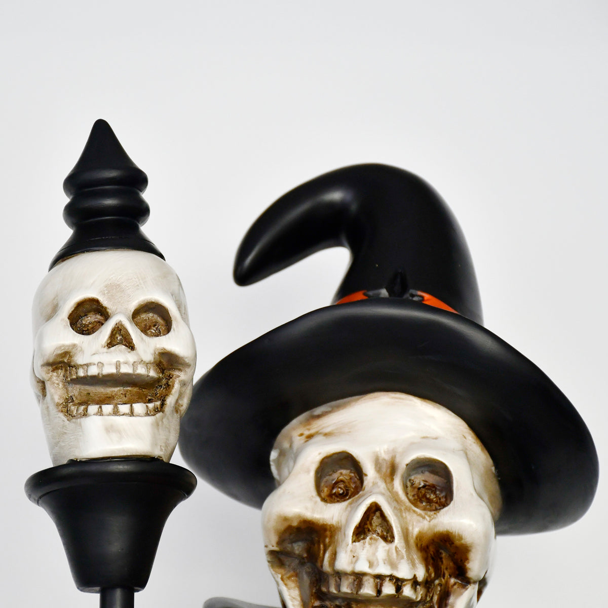 4ft Halloween Skeleton Nutcracker Orange and Black with Skull Staff and LED Lights