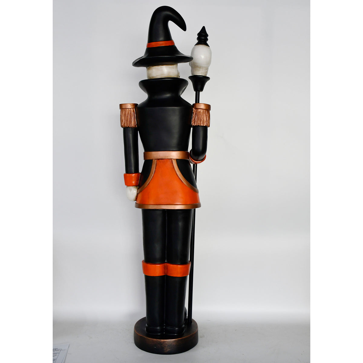 4ft Halloween Skeleton Nutcracker Orange and Black with Skull Staff and LED Lights
