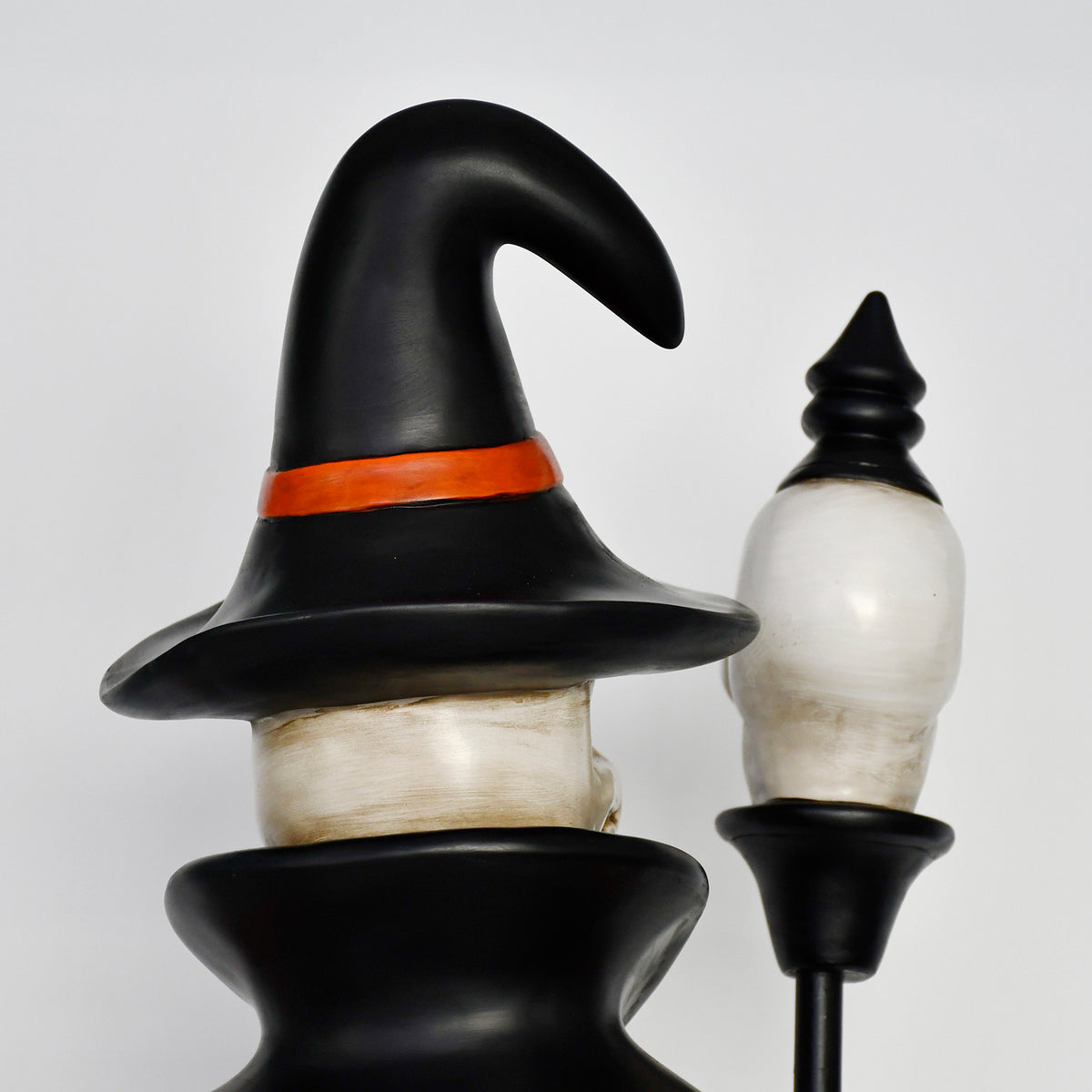 4ft Halloween Skeleton Nutcracker Orange and Black with Skull Staff and LED Lights