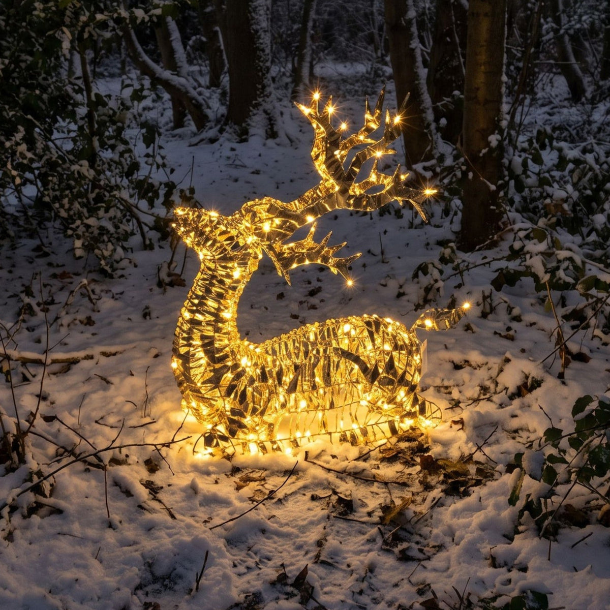 Pre-Lit Christmas Gold Laser Sitting Deer 90cm with 960 Warm White LED Lights