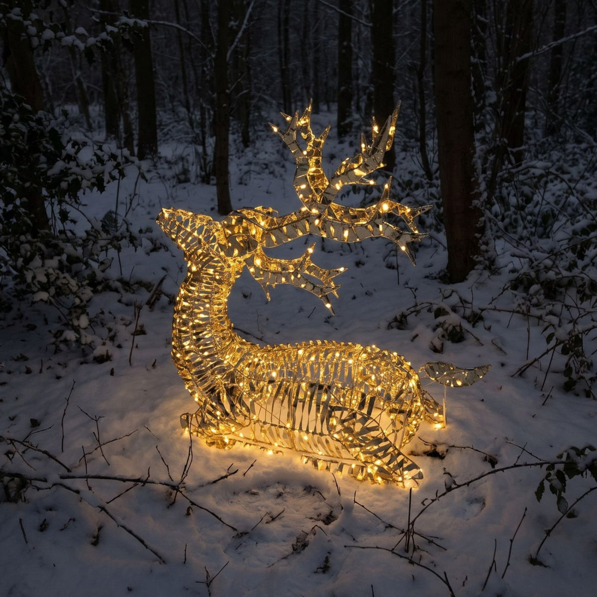 Pre-Lit Christmas Gold Laser Sitting Deer 90cm with 960 Warm White LED Lights