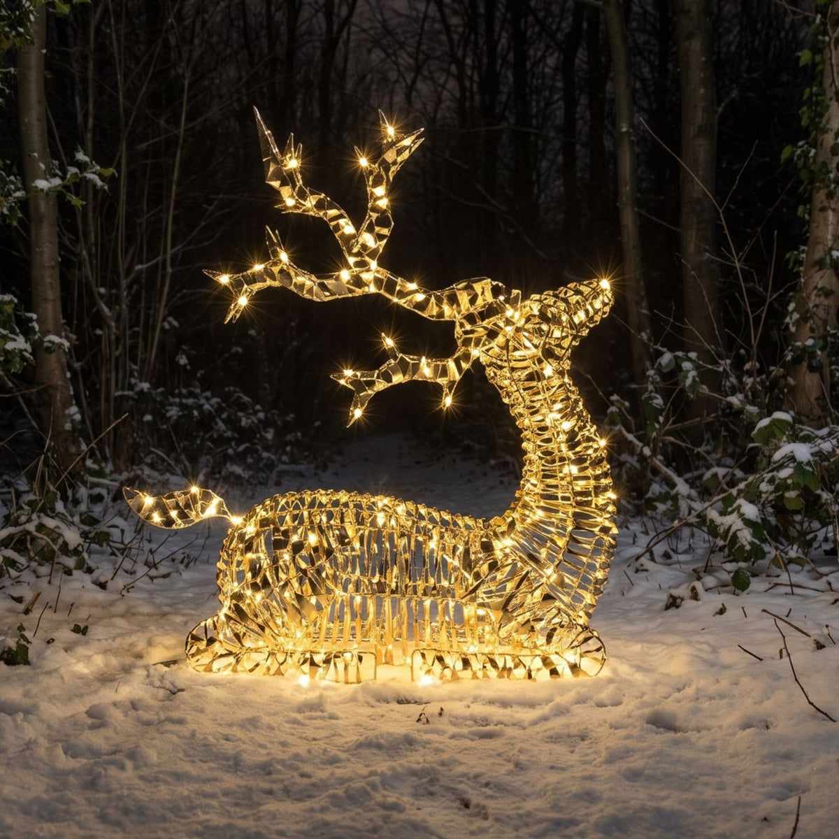 Pre-Lit Christmas Gold Laser Sitting Deer 90cm with 960 Warm White LED Lights