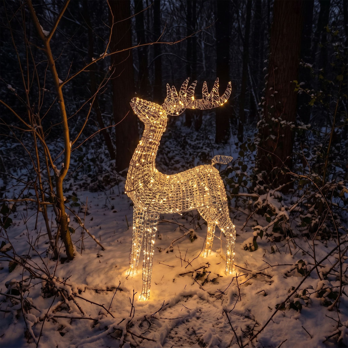 Pre-Lit Christmas Silver Curly Standing Stag 1.4m with 1440 Warm White LED Micro-Lights