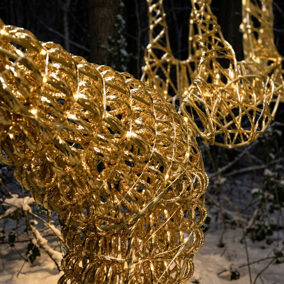 Pre-Lit Christmas Gold Curly Standing Stag 1.4m with 1440 Warm White LED Micro-Lights