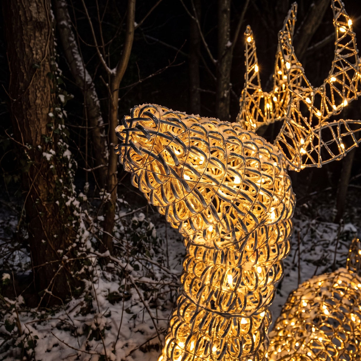 Pre-Lit Christmas Silver Curly Standing Stag 1.4m with 1440 Warm White LED Micro-Lights