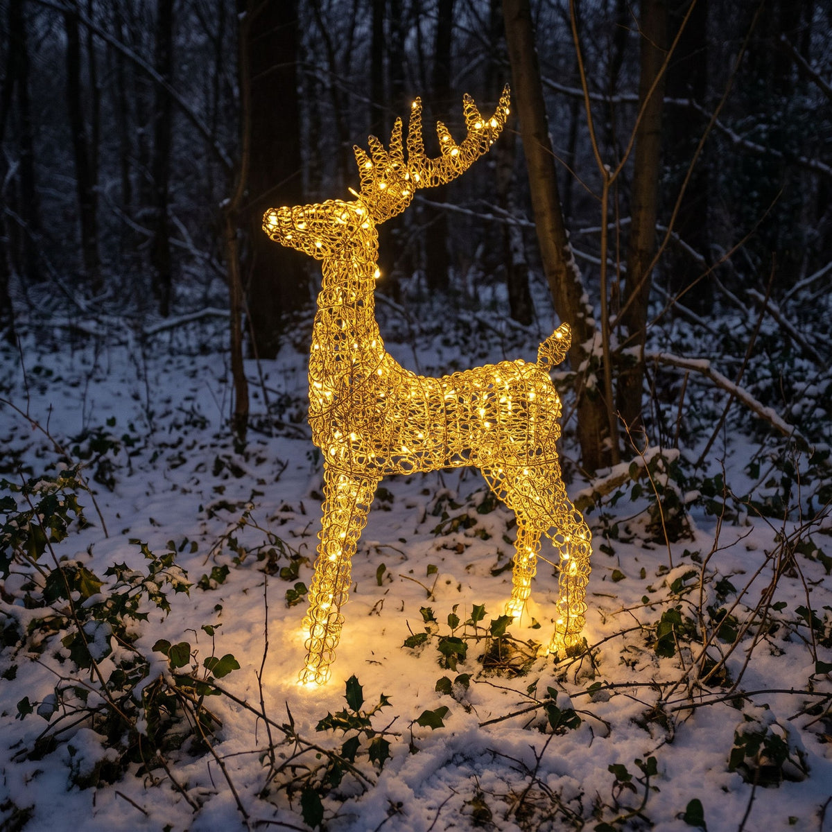 Pre-Lit Christmas Gold Curly Standing Stag 1m with 720 Warm White LED Micro-Lights